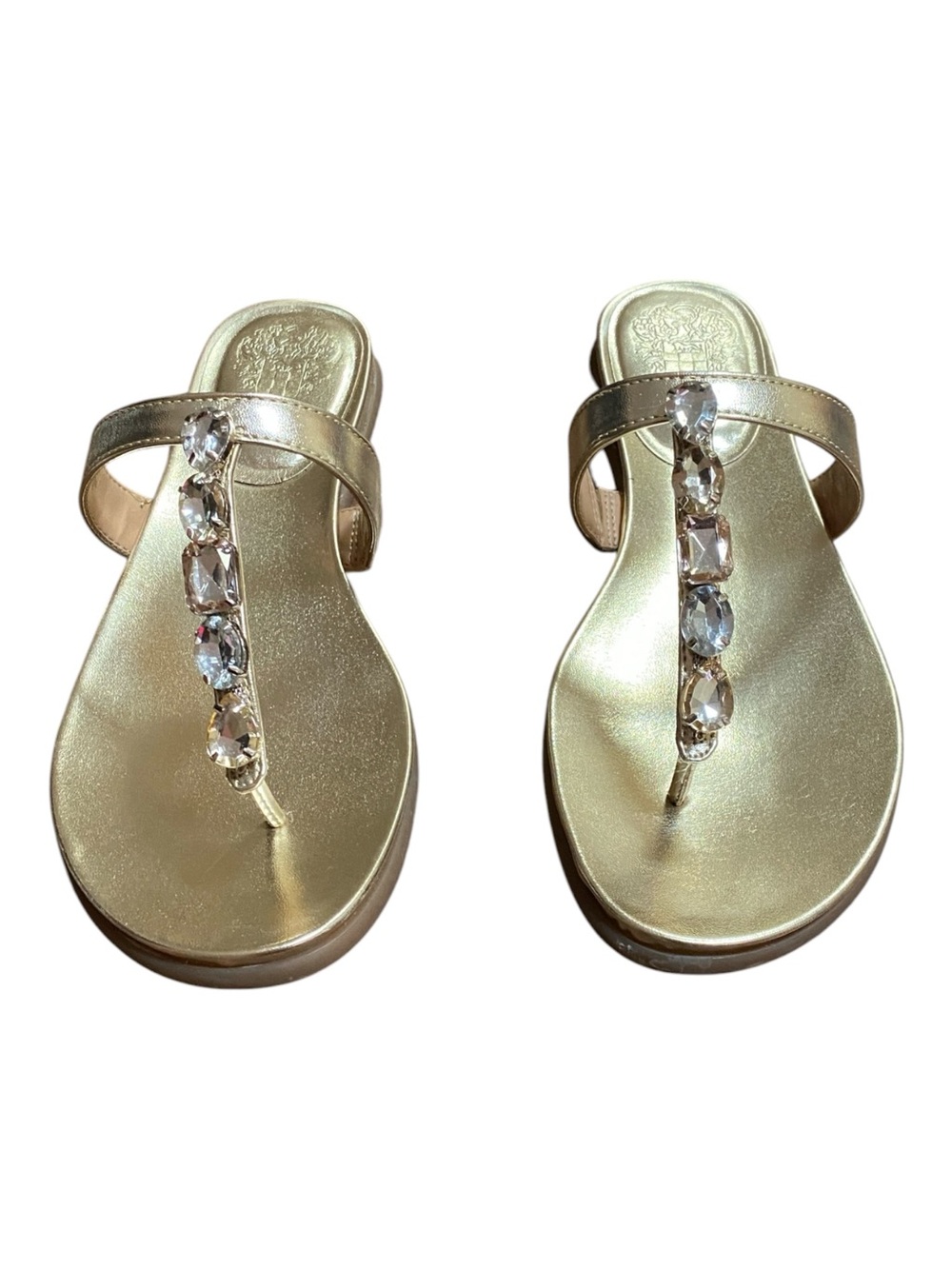 Vince Camuto Metallic Gold Jeweled T-Strap Sandals